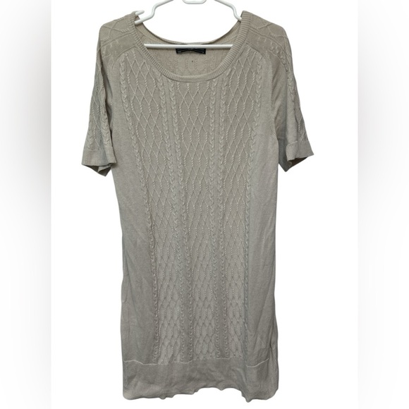 Peruvian Connection Oatmeal Cable Knit Alpaca Short Sleeve Sweater Dress NWOT - Picture 1 of 4